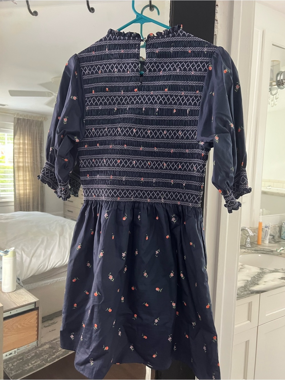 Hill House Navy Mini Dress with Pink Floral Accents